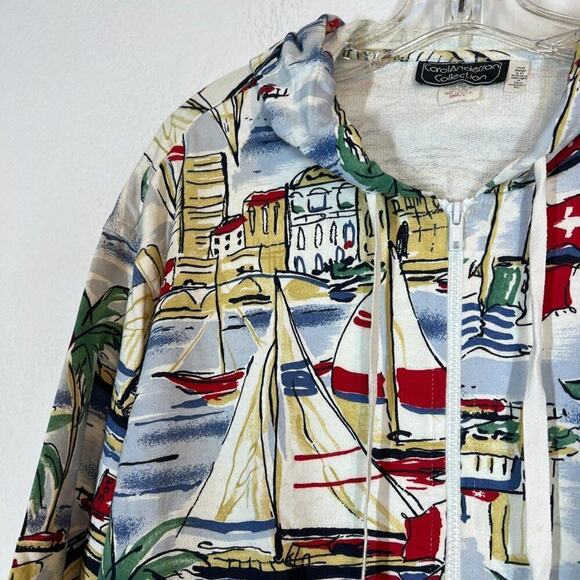 Vintage Jacket Sailboats Sailing Hoodie Zip Novelty Vacation Cruise Small - Picture 3 of 8
